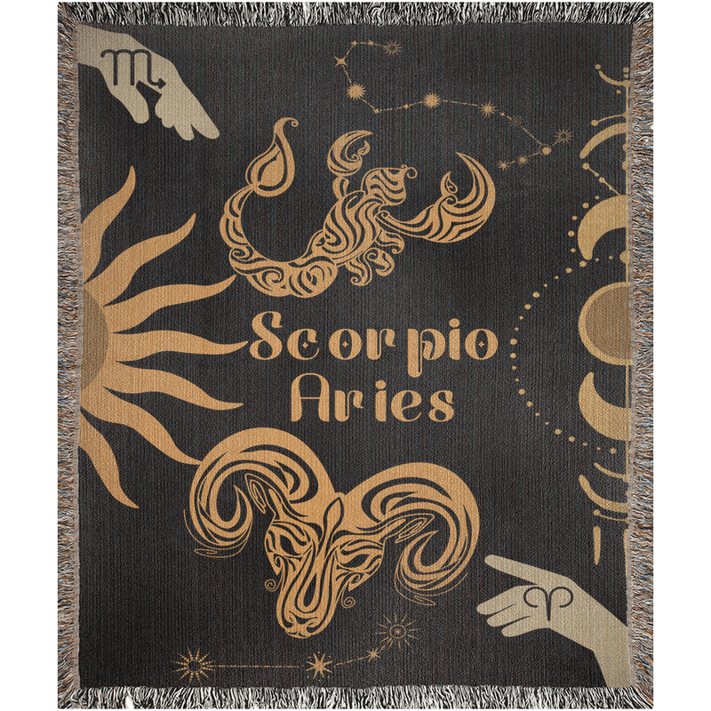 Zodiac Compatibility Match Woven Throw Tapestry Blanket | Astrology-inspired Home Decor | Scorpio & Aries Horoscope