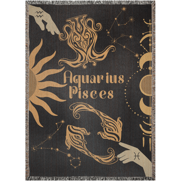 Zodiac Compatibility Match Woven Tapestry Throw Blanket | Astrology-inspired Home Decor | Aquarius & Pisces Horoscope