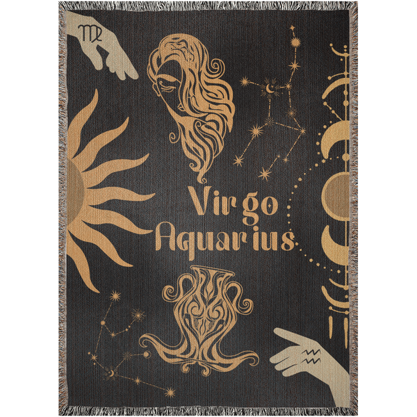 Zodiac Compatibility Match Woven Tapestry Throw Blanket | Astrology-inspired Home Decor | Virgo & Aquarius Horoscope