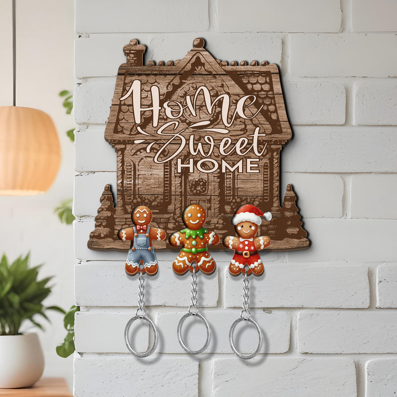 Wooden Key Holder for wall - Unique Housewarming Gift | Useful Key Ring Organizer - Gingerbread men