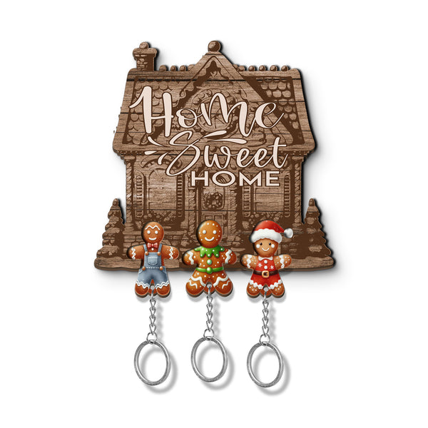 Wooden Key Holder for wall - Unique Housewarming Gift | Useful Key Ring Organizer - Gingerbread men