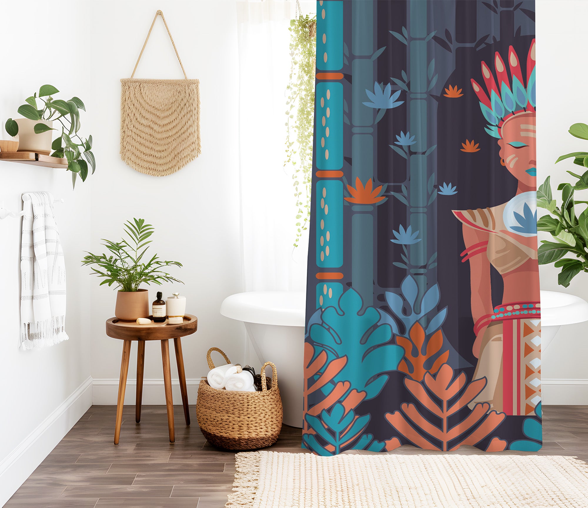Indigenous Ethnic Shower Curtain, 100% polyester, Water and Mildew Resistant, Colorful Vibrant designs in Multiple sizes