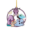 Halloween-themed decorative ornament with cartoon characters on a pumpkin background