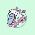 Two-sided acrylic Halloween decoration featuring cute kawaii graveyard scene