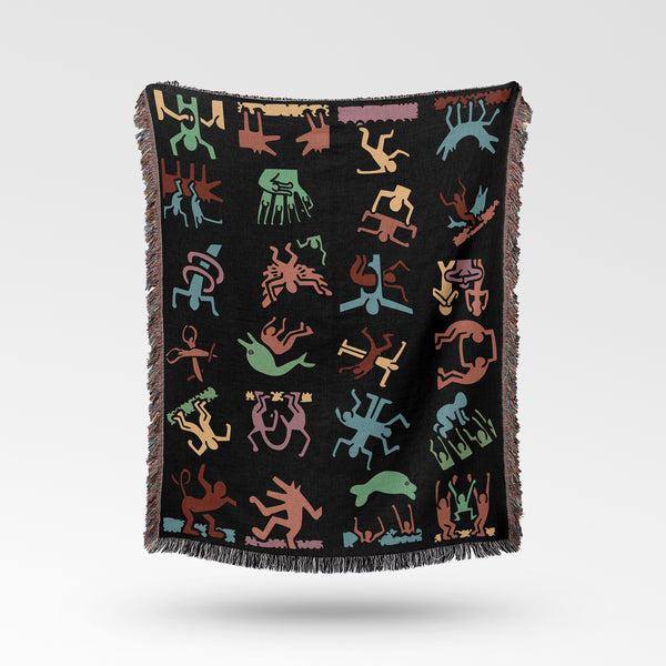 Luxurious Cotton Woven Tapestry Throw Blanket | Keith Haring Abstract Art Pattern