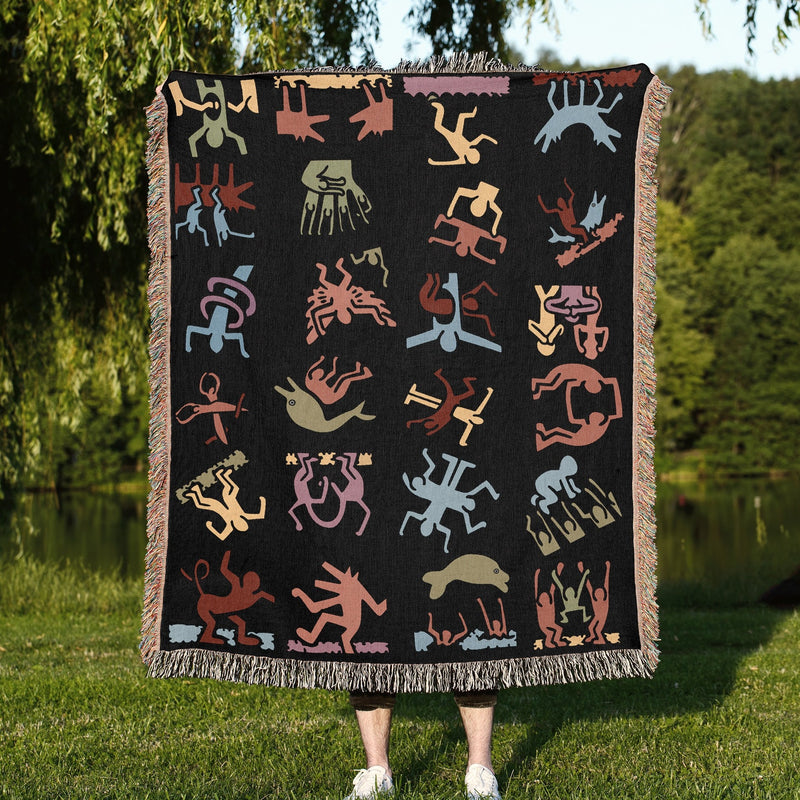 Luxurious Cotton Woven Tapestry Throw Blanket | Keith Haring Abstract Art Pattern