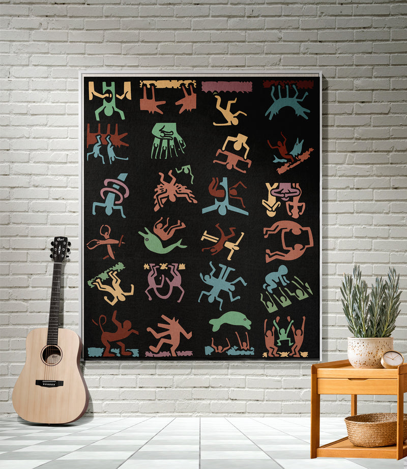 Luxurious Cotton Woven Tapestry Throw Blanket | Keith Haring Abstract Art Pattern