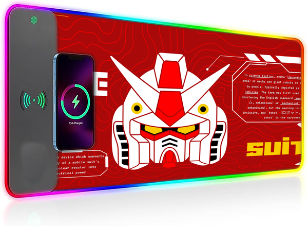 Wireless Charging Mouse Pad with RGB lighting | Waterproof | Oversized | Vibrant Prints | Cyber Mecha