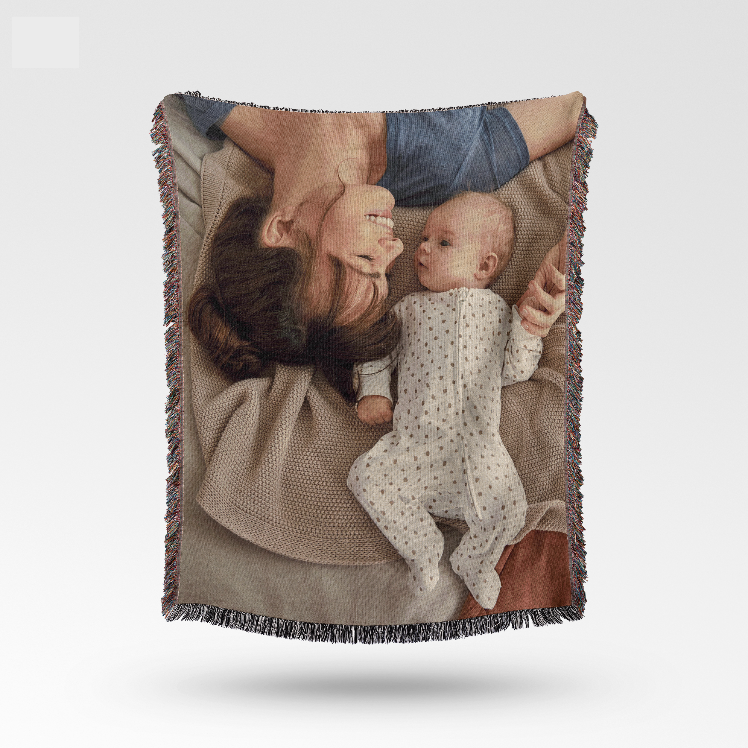 Throw Blanket, 100% Cotton Woven, Personalized Mothers Day Decor Woven Tapestry, Custom Image 2-Inch Fringe Detail, Vintage Aesthetic
