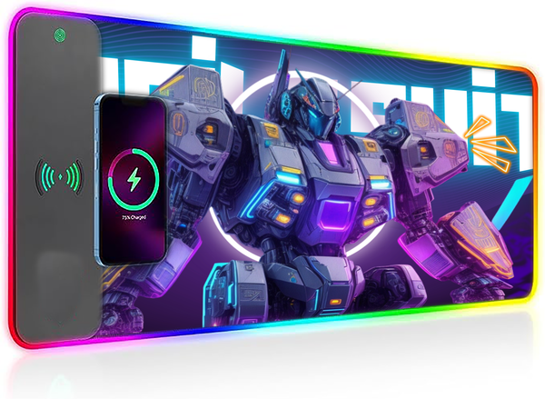 Wireless Charging Mouse Pad with RGB lighting | Waterproof | Oversized | Vibrant Prints | Mecha Mobile Suit