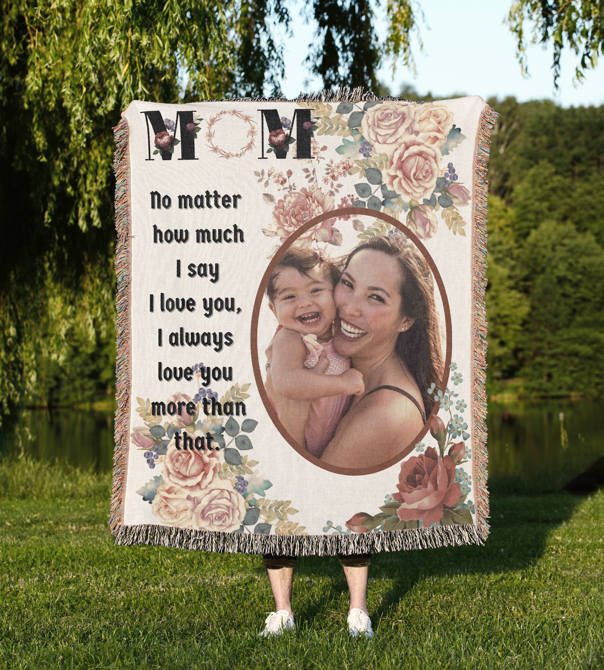 Personalized Heartwarming Gift to Mom | Luxurious 100% Cotton Woven Tapestry Throw | Photo Blanket