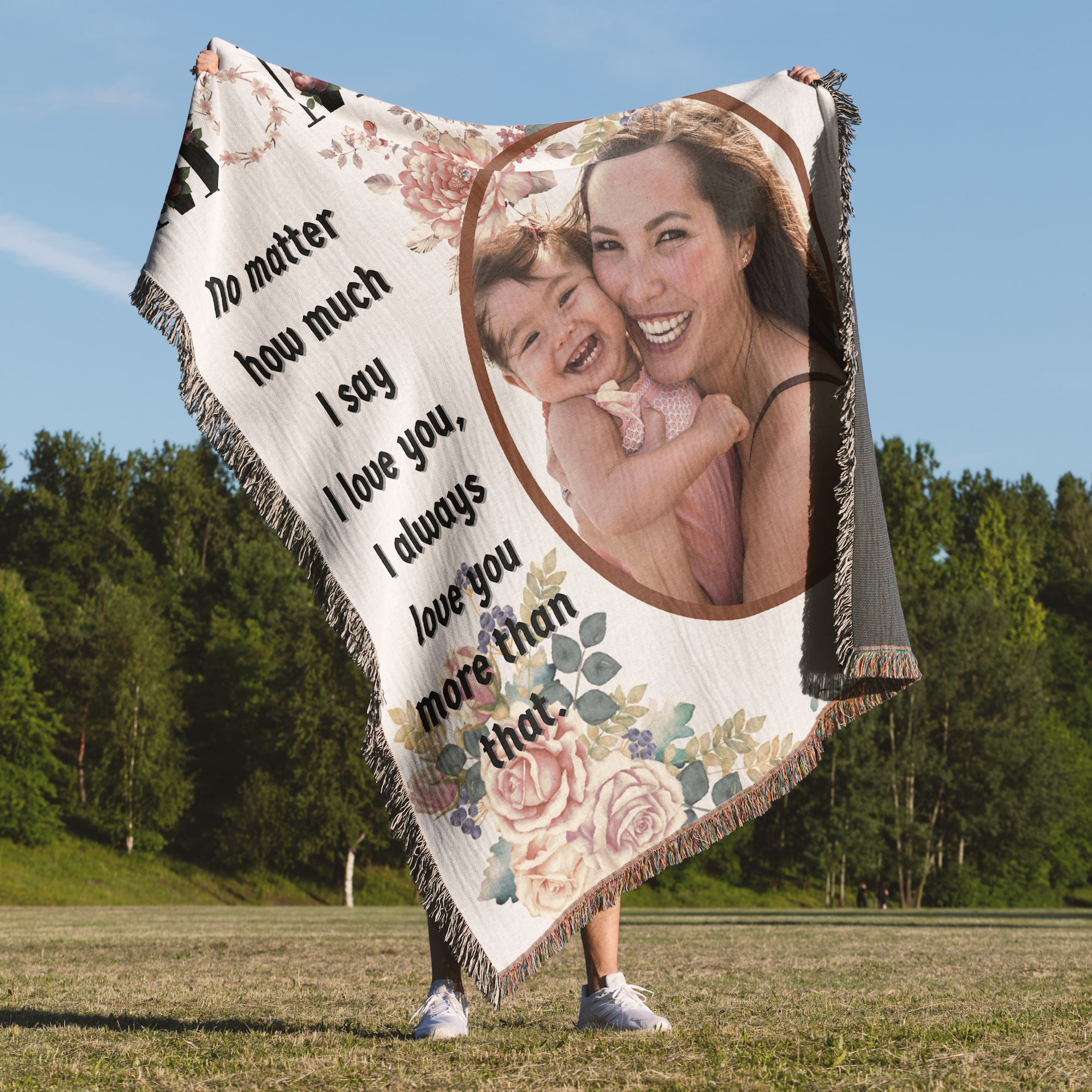 Personalized Heartwarming Gift to Mom | Luxurious 100% Cotton Woven Tapestry Throw | Photo Blanket