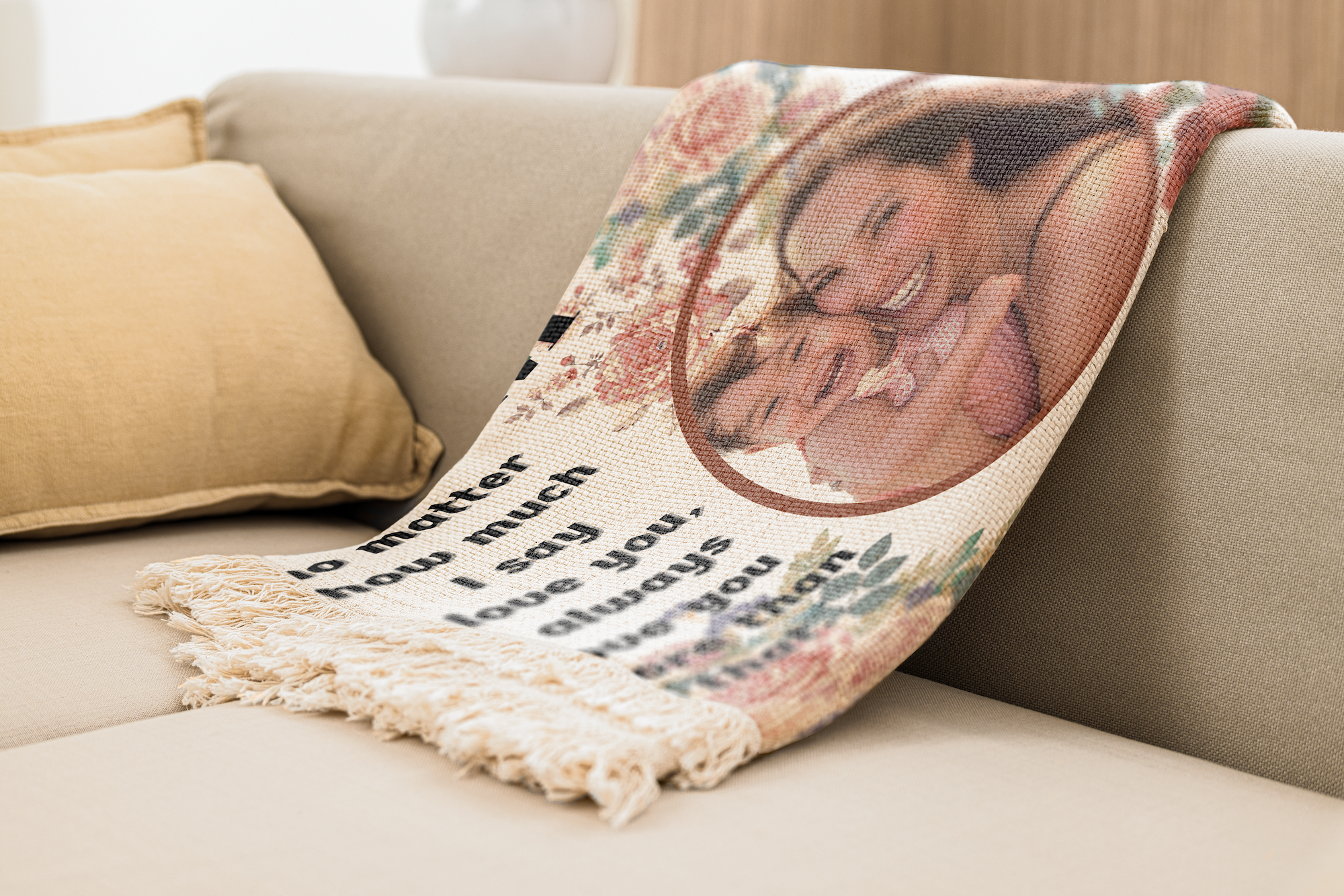Personalized Heartwarming Gift to Mom | Luxurious 100% Cotton Woven Tapestry Throw | Photo Blanket