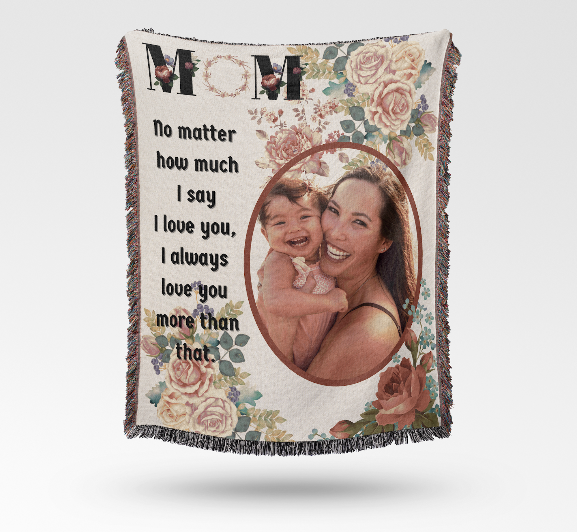 Personalized Heartwarming Gift to Mom | Luxurious 100% Cotton Woven Tapestry Throw | Photo Blanket