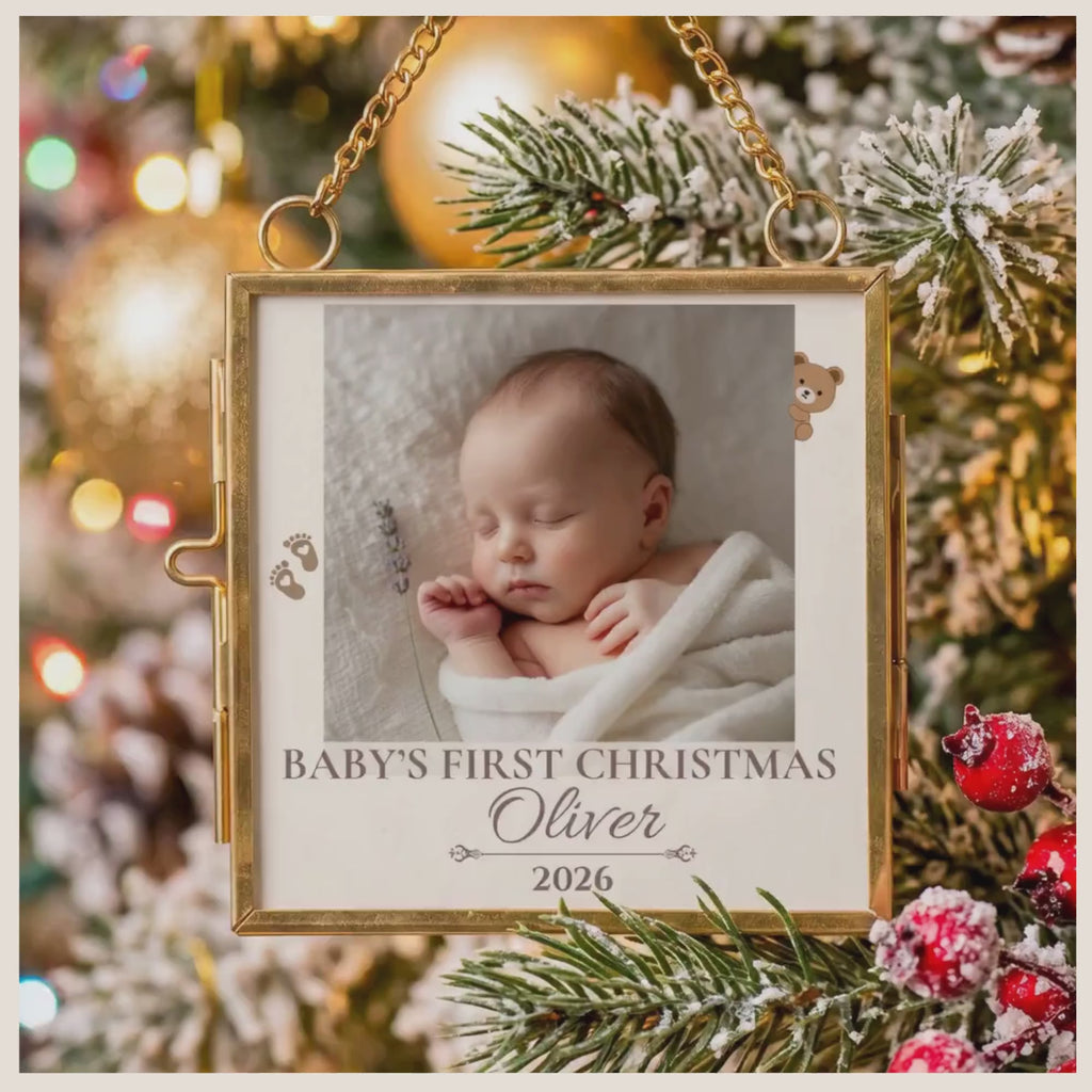 Personalized Baby's First Christmas Ornament 2026 – Double-Sided Photo Keepsake