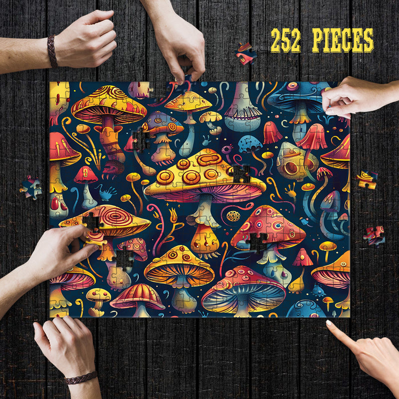 Wooden Jigsaw Puzzle Games for Adults and Teens | Cherished Fun Family time activity for Game nights | Psychedelic Mushrooms