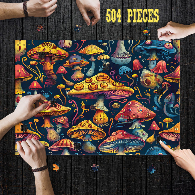 Wooden Jigsaw Puzzle Games for Adults and Teens | Cherished Fun Family time activity for Game nights | Psychedelic Mushrooms