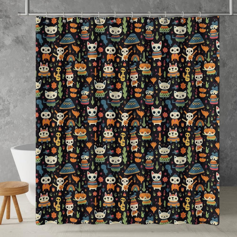 Mexican Day of the Dead Animals Shower Curtain |Lightweight 100% Polyester, Water and Mildew Resistant, Multiple sizes with Hooks