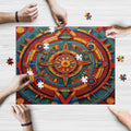 Abstract Geometric Pattern wooden jigsaw puzzle being assembled on a table