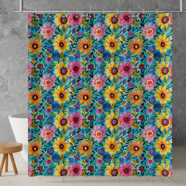 Frida Kahlo’s Flowers Shower Curtain | Lightweight 100% Polyester, Water and Mildew Resistant, Multiple sizes with Hooks