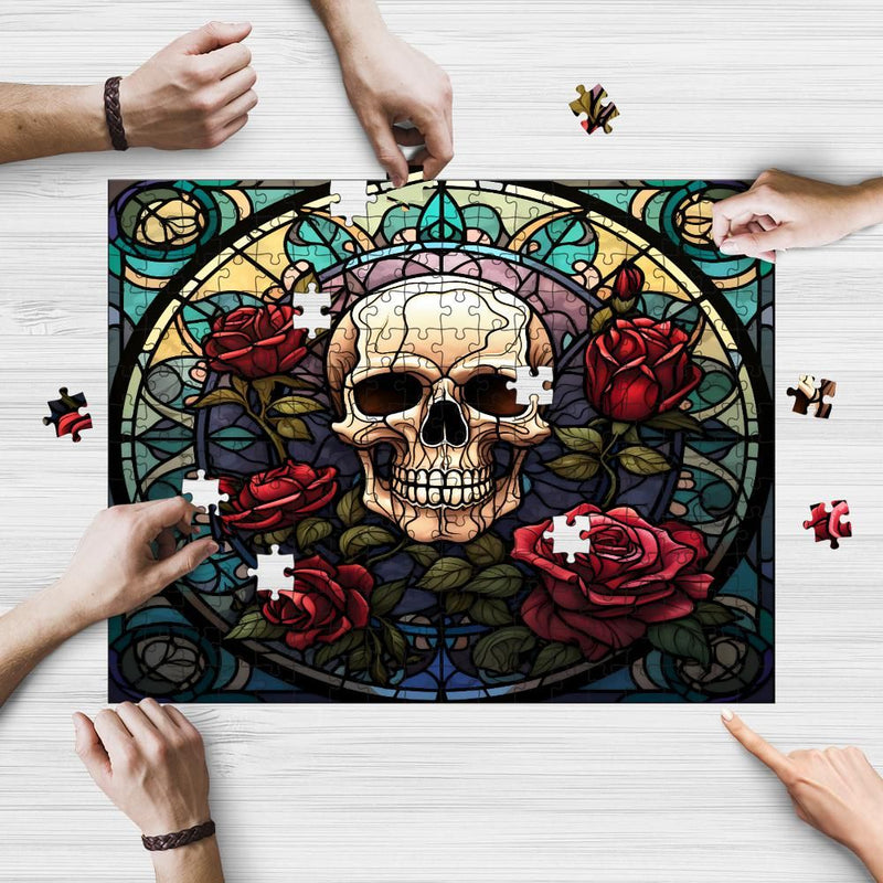 Rectangle Puzzles for All Ages – High-Quality, Durable, and Fun Jigsaw with Precision Laser-Cut Pieces | Stained Glass Art -Gothic Skull