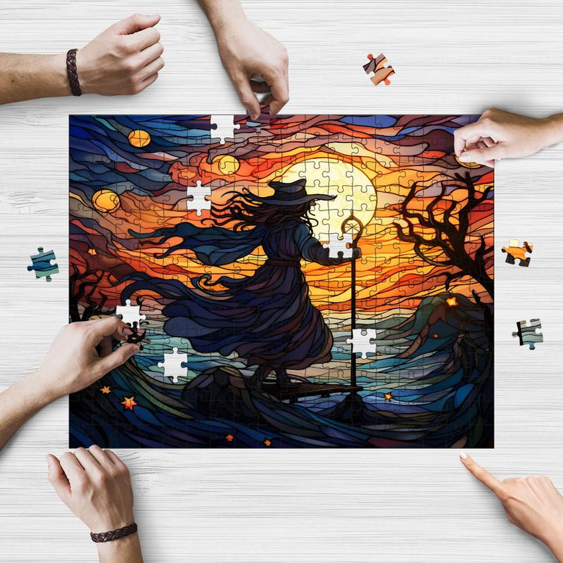 Rectangle Puzzles for All Ages – High-Quality, Durable, and Fun Jigsaw with Precision Laser-Cut Pieces | Stained Glass Art - Sunset Witch