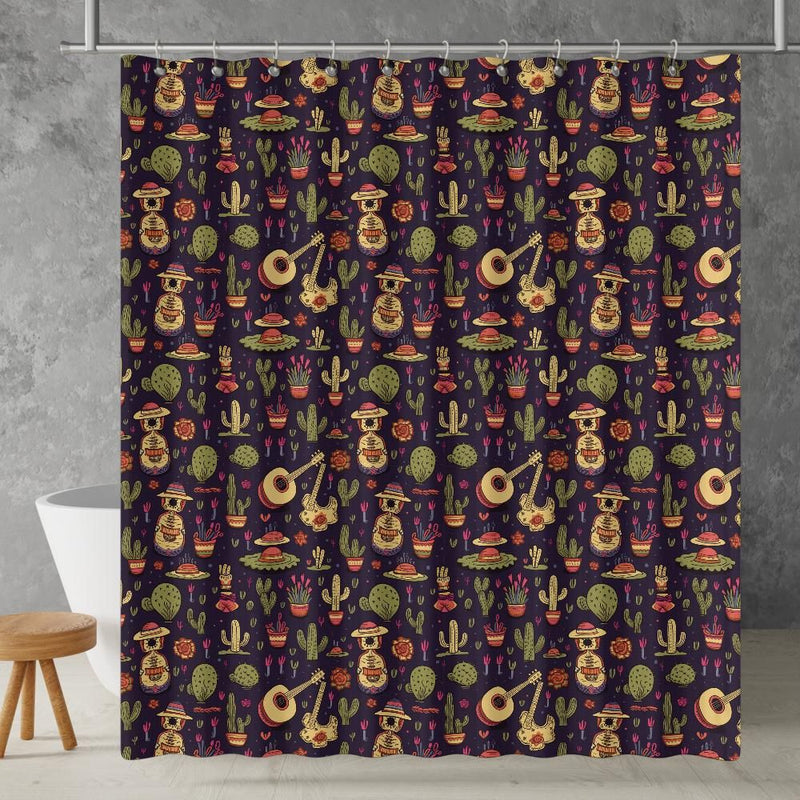 Mexican Fiesta Day of the Dead Shower Curtain |Lightweight 100% Polyester, Water and Mildew Resistant, Multiple sizes with Hooks