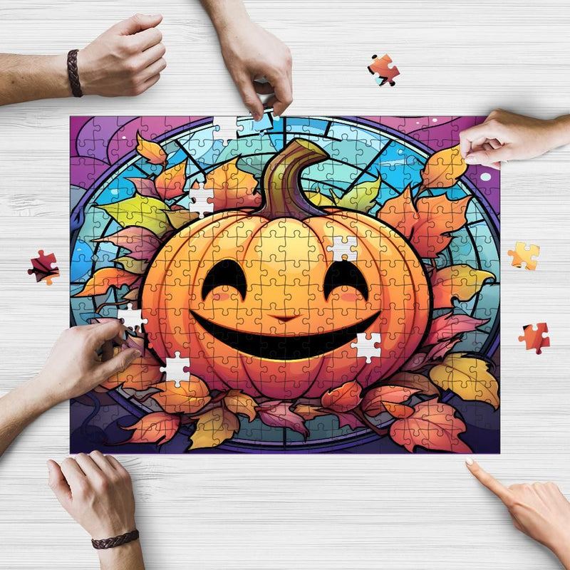 Rectangle Puzzles for All Ages – High-Quality, Durable, and Fun Jigsaw with Precision Laser-Cut Pieces | Stained Glass Art -Halloween Pumpkin