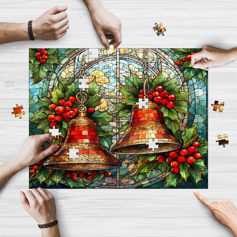 Rectangle Puzzles for All Ages – High-Quality, Durable, and Fun Jigsaw with Precision Laser-Cut Pieces | Stained Glass Art -Christmas Bells