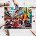 Hispanic Heritage Street Festival wooden jigsaw puzzle being assembled on a table
