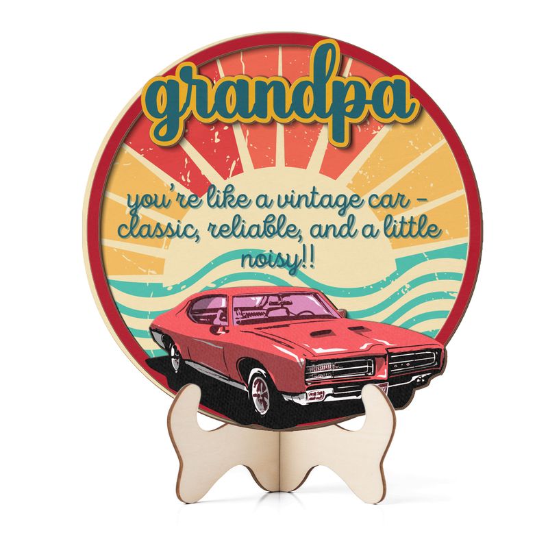 Grandparents day gift | Retro Cute and Funny Gift for Grand Pa Vintage Car | 2-layer Wooden Sign.