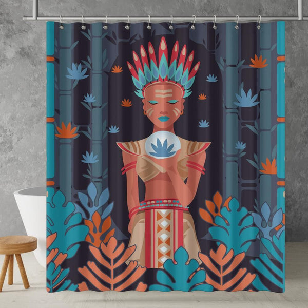 Indigenous Ethnic Shower Curtain, 100% polyester, Water and Mildew Resistant, Colorful Vibrant designs in Multiple sizes