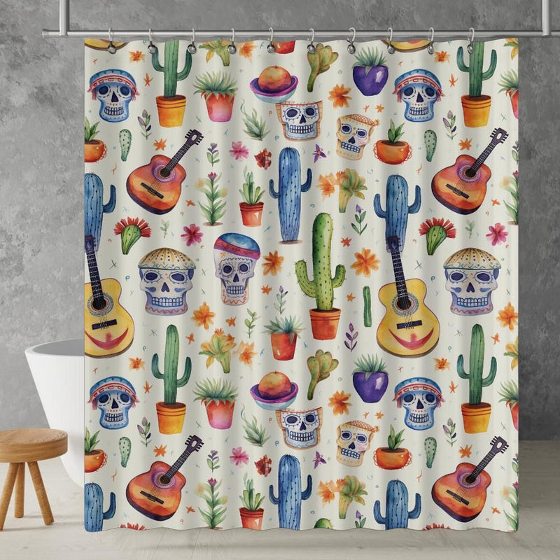 Watercolor Day of the Dead Shower Curtain | Lightweight 100% Polyester, Water and Mildew Resistant, Multiple sizes with Hooks