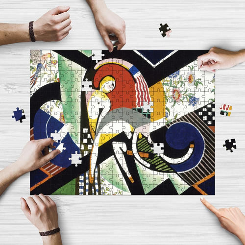 Abstract Geometric Vintage Art wooden jigsaw puzzle being assembled on a table