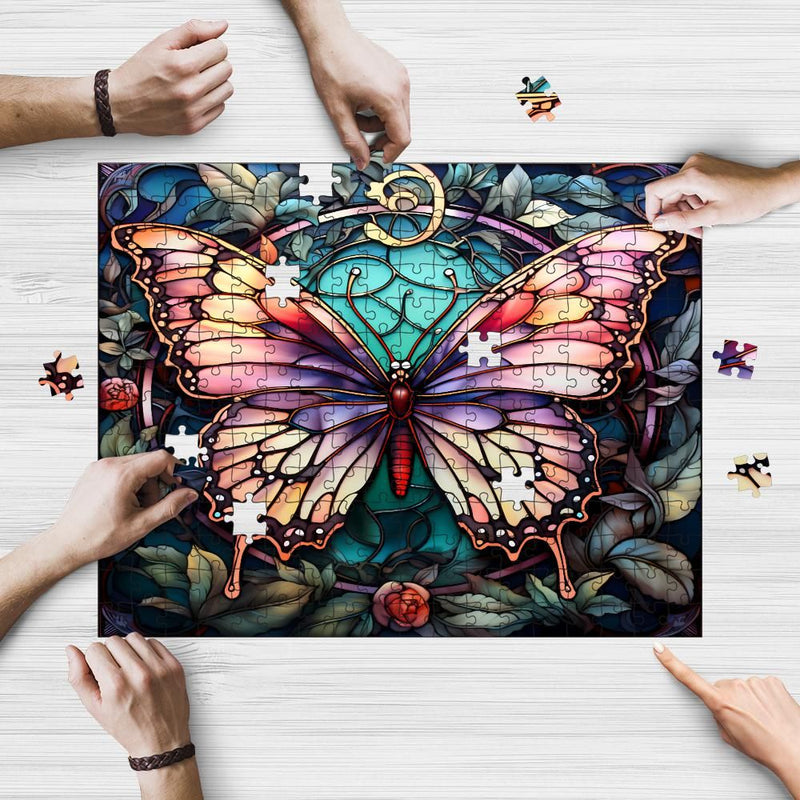 Rectangle Puzzles for All Ages – High-Quality, Durable, and Fun Jigsaw with Precision Laser-Cut Pieces | Stained Glass Art  -Butterfly Beauty