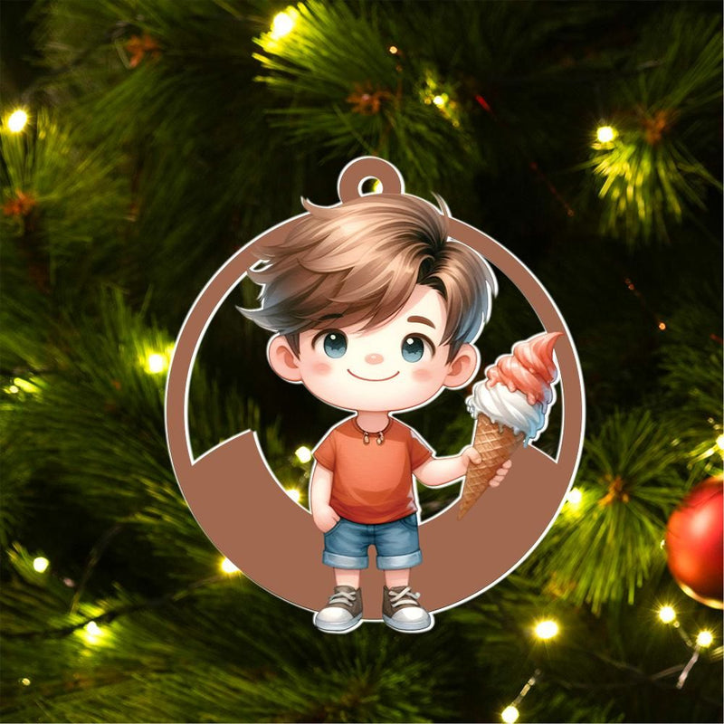 Personalized Xmas Decorations | Custom Acrylic Fun Holiday Christmas Décor Keepsake Ornaments | Ice Cream Boy