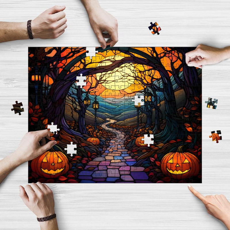 Rectangle Puzzles for All Ages – High-Quality, Durable, and Fun Jigsaw with Precision Laser-Cut Pieces | Stained Glass Art - Halloween Night