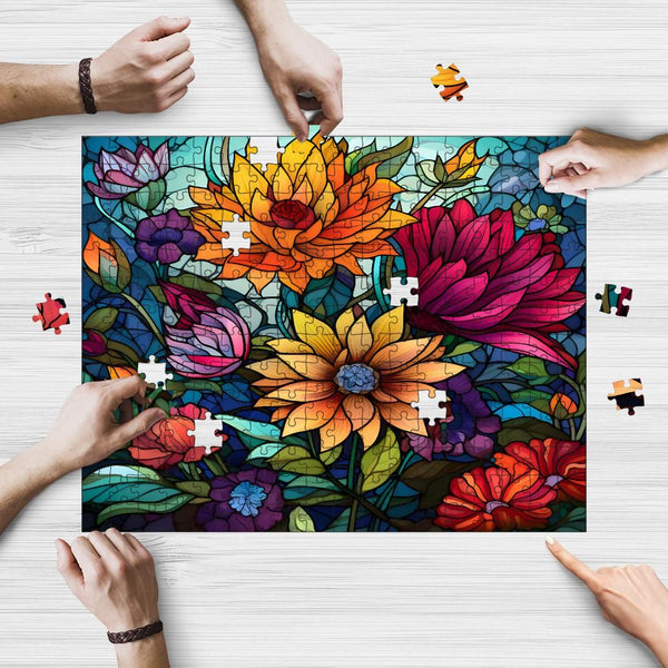 Rectangle Puzzles for All Ages – High-Quality, Durable, and Fun Jigsaw with Precision Laser-Cut Pieces | Stained Glass Art Flower Power