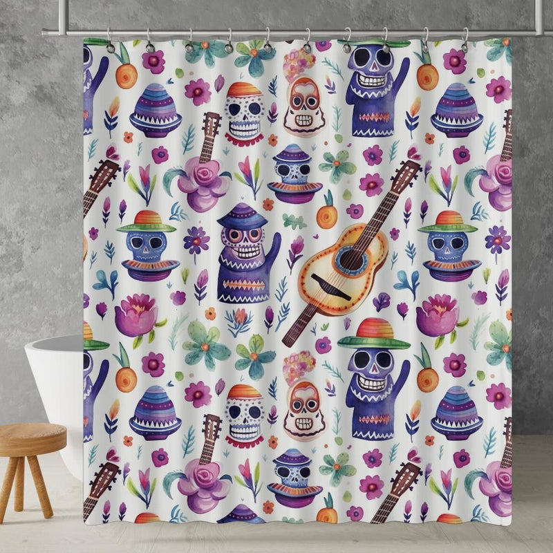 Day of the Dead Watercolor Shower Curtain | Lightweight 100% Polyester, Water and Mildew Resistant, Multiple sizes with Hooks