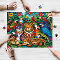 Hispanic Heritage Wildlife wooden jigsaw puzzle being assembled on a table