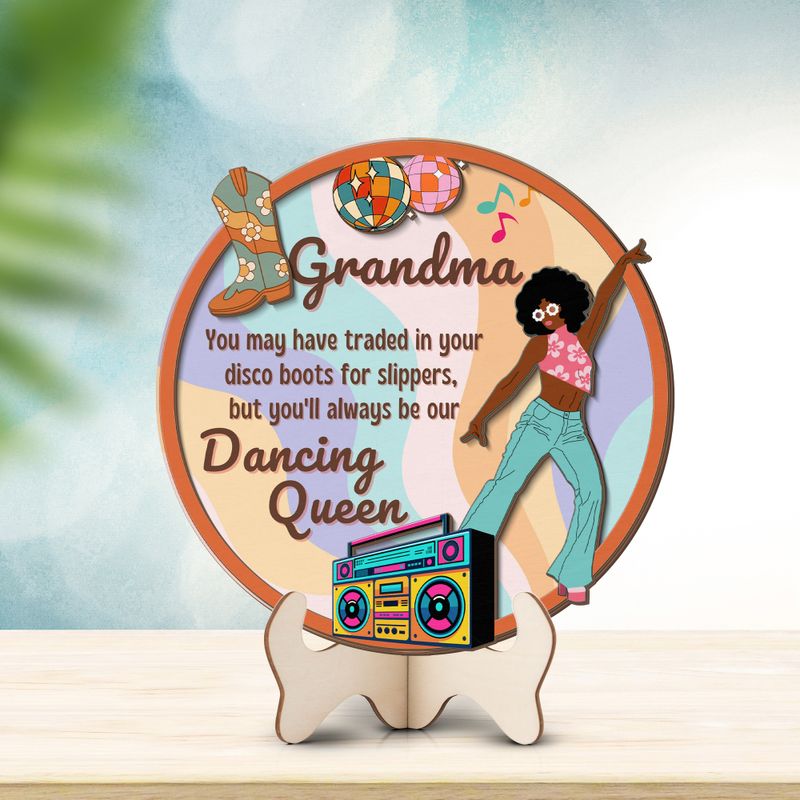 Grandparents day gift | Retro Vintage Cute and Funny Gift for Grand Ma Dancing Queen | 2-layer Wooden Sign.