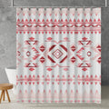 pink and white aztec shower curtain fabric and design detail