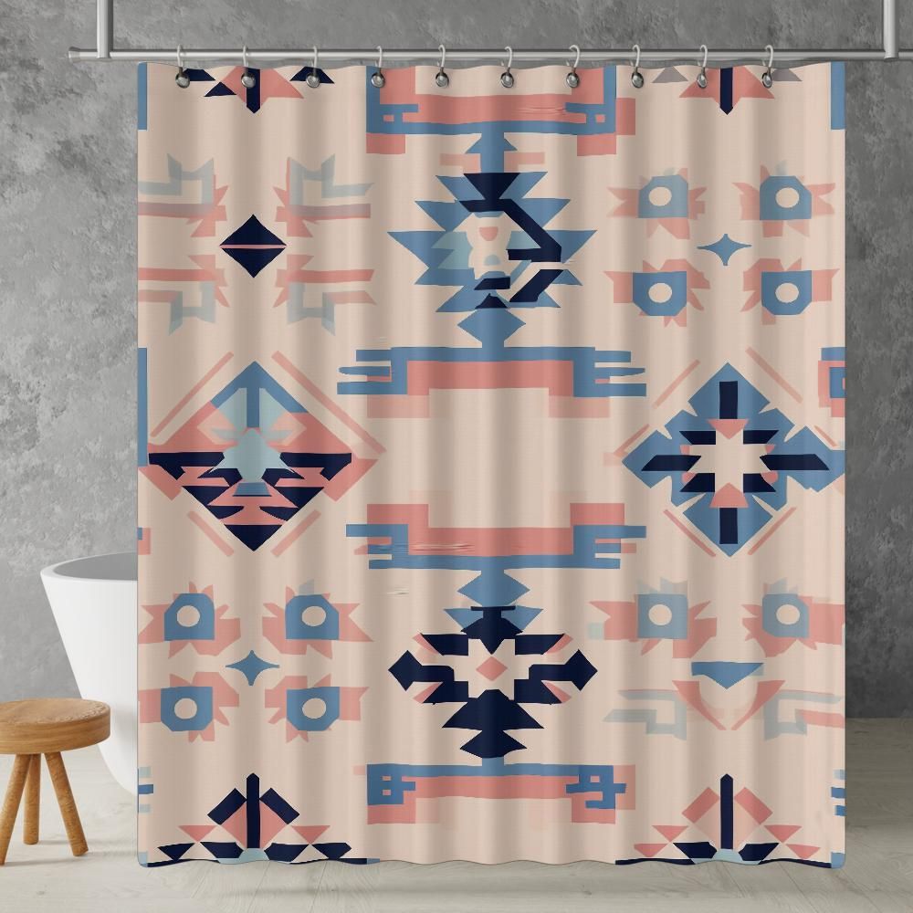 Aztec Pastel Pink Shower Curtain South Western Colorful Abstract Geometric Pattern, Lightweight 100% Polyester, Water and Mildew Resistant, Multiple sizes with Hooks