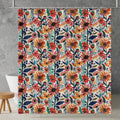 coral wildflower shower curtain in a bathroom setting