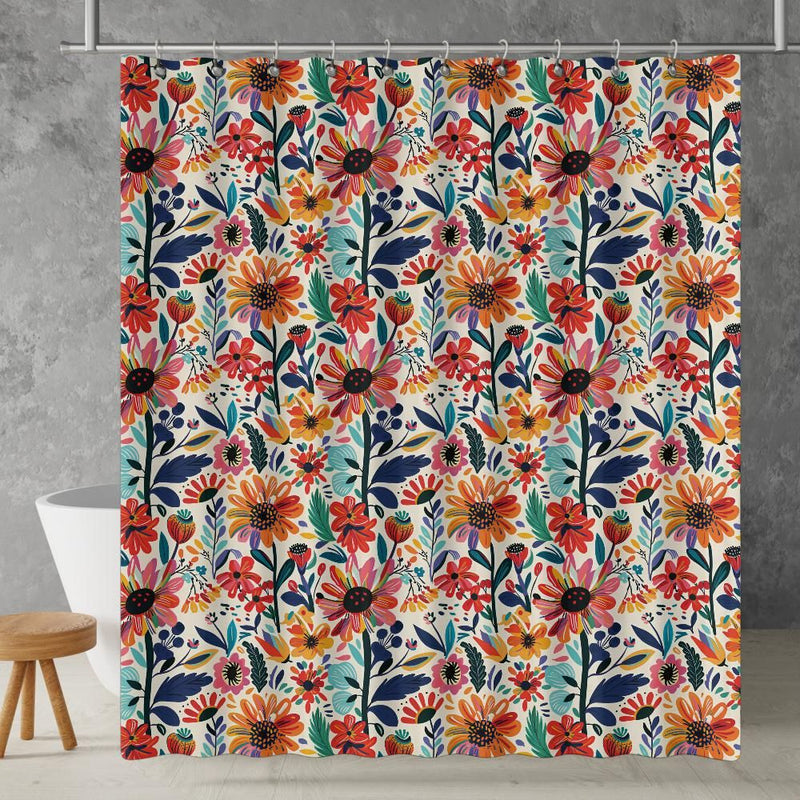 Frida Kahlo’s Vibrant Flowers Shower Curtain | Lightweight 100% Polyester, Water and Mildew Resistant, Multiple sizes with Hooks