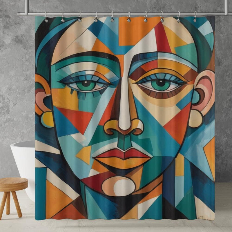 Abstract Cubism Woman Shower Curtain | Lightweight 100% Polyester, Water and Mildew Resistant, Multiple sizes with Hooks