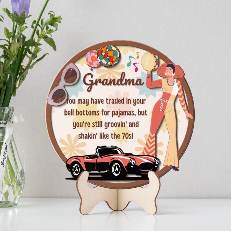 Grandparents day gift | Retro Vintage Cute and Funny Gift for Grand Ma Bell Bottoms | 2-layer Wooden Sign.