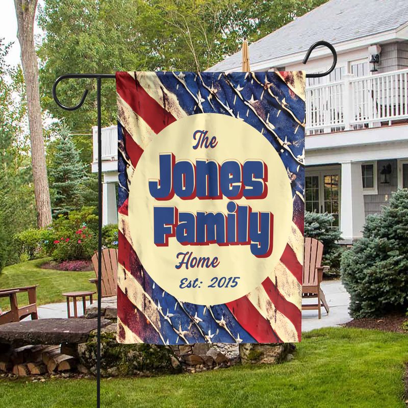 Personalized House Flag, Customized Family Last Name and Established Year, Patriotic American Garden Sign, Double Sided, Multiple Sizes, UV resistant, Polyester Garden Yard, Outdoor Decoration