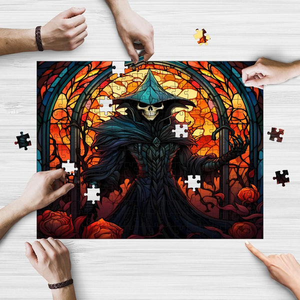 Rectangle Puzzles for All Ages – High-Quality, Durable, and Fun Jigsaw with Precision Laser-Cut Pieces | Stained Glass Art -Halloween Skeleton