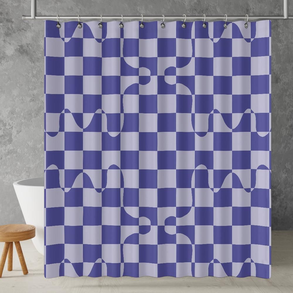 purple checkered shower curtain product mockup